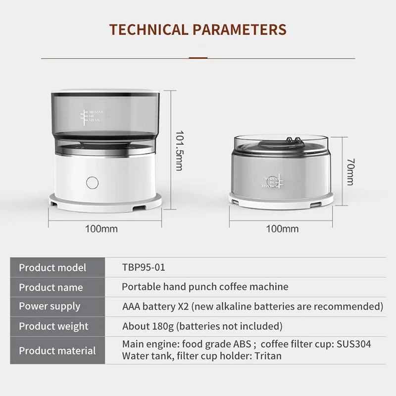 Portable Espresso Maker 160ml - Manual Hand Press Coffee Machine for Travel & Camping - Mini Drip-Free Coffee Maker with Built-i