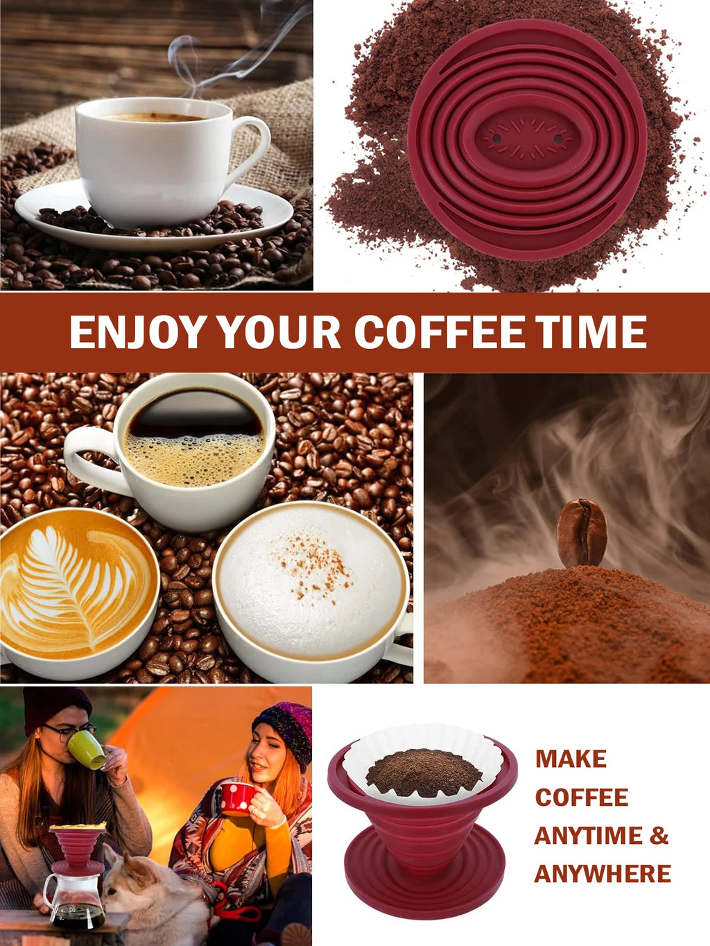 Collapsible Pour Over Coffee Dripper Food Grade Portable Camping Pour Over Coffee Maker Reusable Silicone Pour Coffee Filter