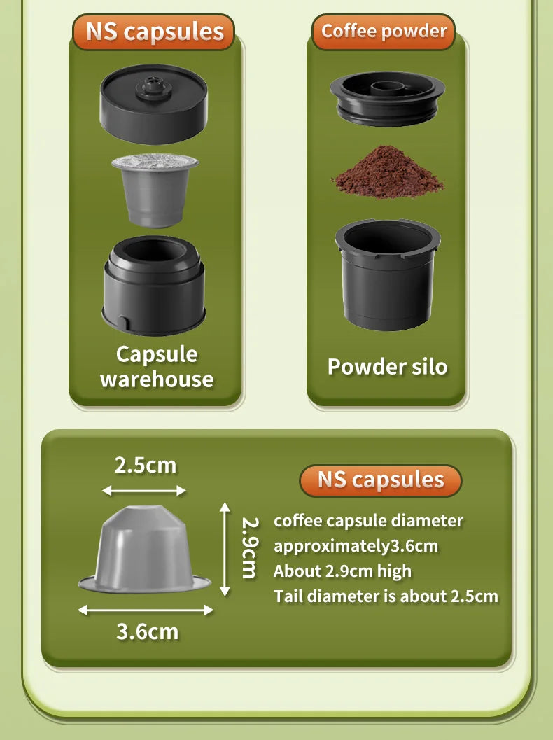 Wireless Electric Espresso Coffee Machine for Car & Home Camping Portable Coffee Maker 2-in-1 Capsule Powder Travel Coffee Maker