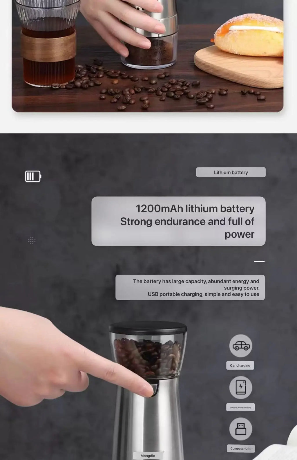 Electric grinder, coffee grinder, household small portable automatic coffee grinder, manual grinder