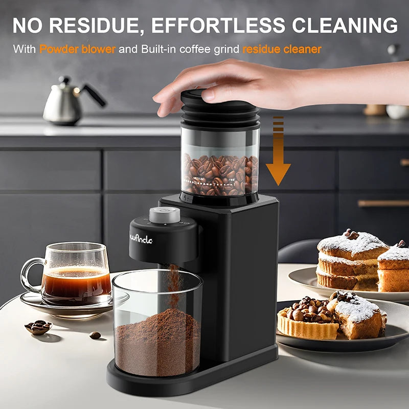 Coffee Grinder Automatic Electric Conical Grinder with Powder Blower 25 Precise Grindings for Espresso French Press 2-12 Cups