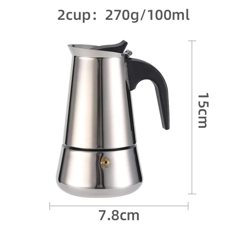 2/4/6/9Cup Coffee Maker Stainless Steel Espresso Maker 100-470ML Mocha Pot Espresso Maker For Home Kitchen Camping