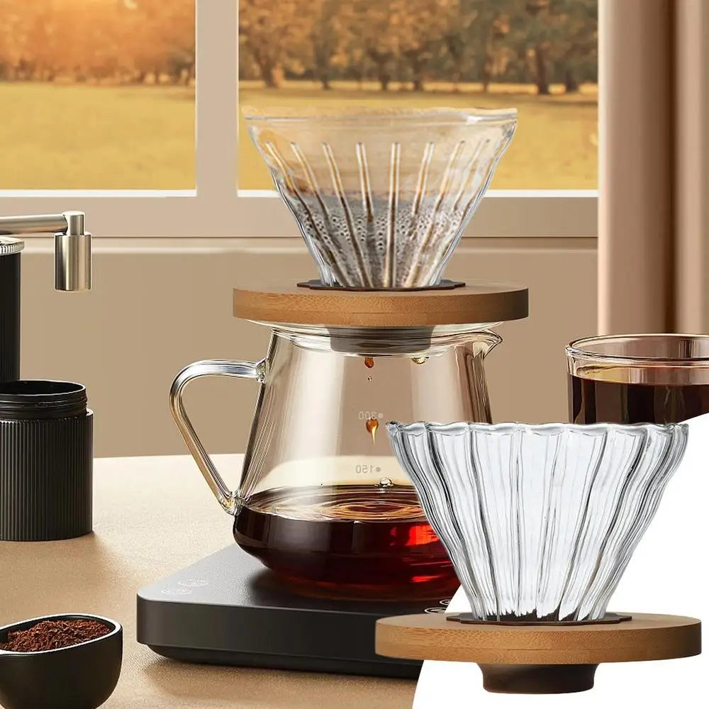 Coffee Dripper Clear Glass Pour Over Coffee Cone With Stand Coffee Funnel Single Cup Pour Over Hand Brewed Coffee Filter Cup For
