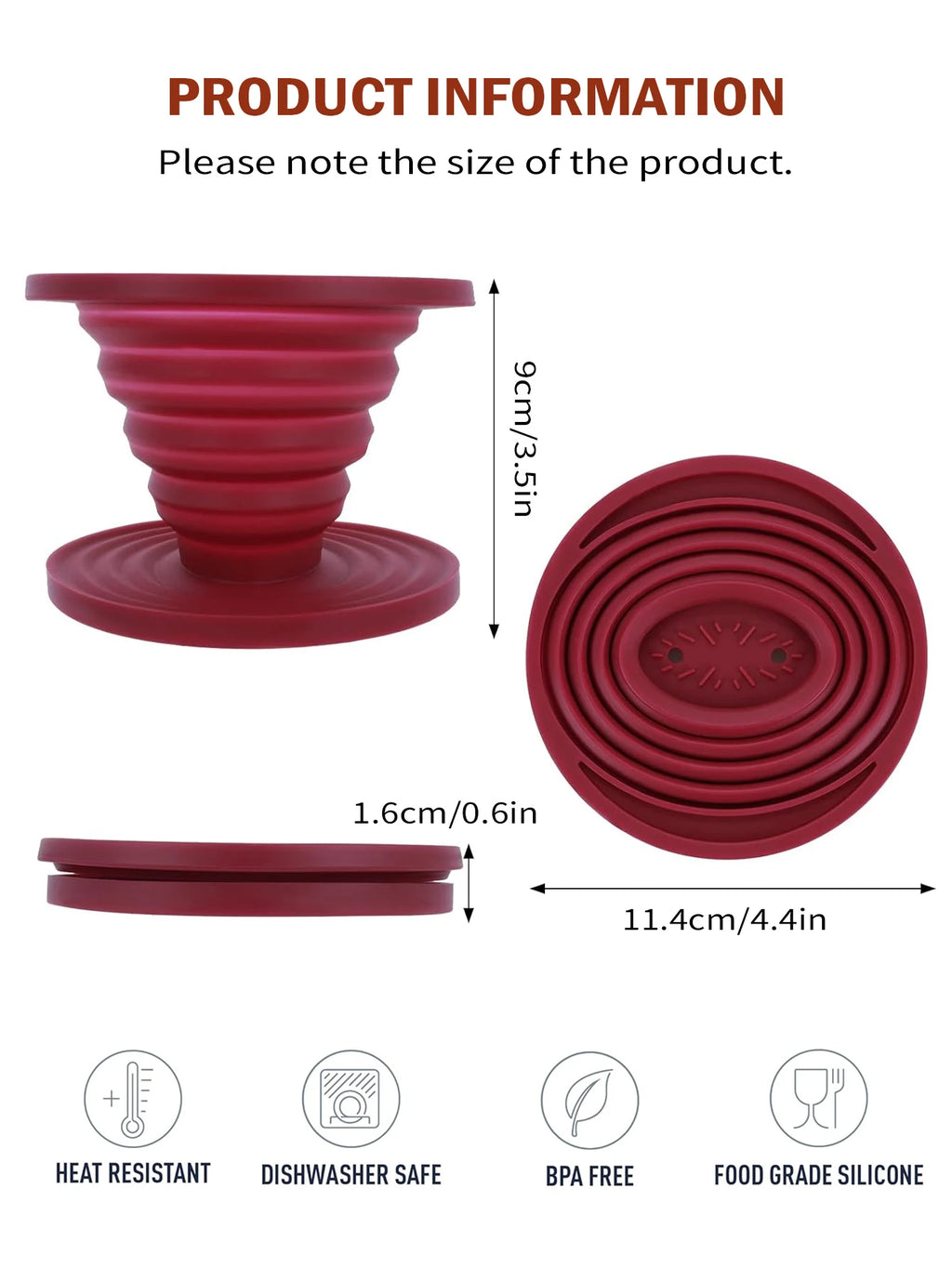 Leeseph Collapsible Pour Over Coffee Dripper Portable Camping Pour Over Coffee Maker Reusable Silicone Pour Over Coffee Filter