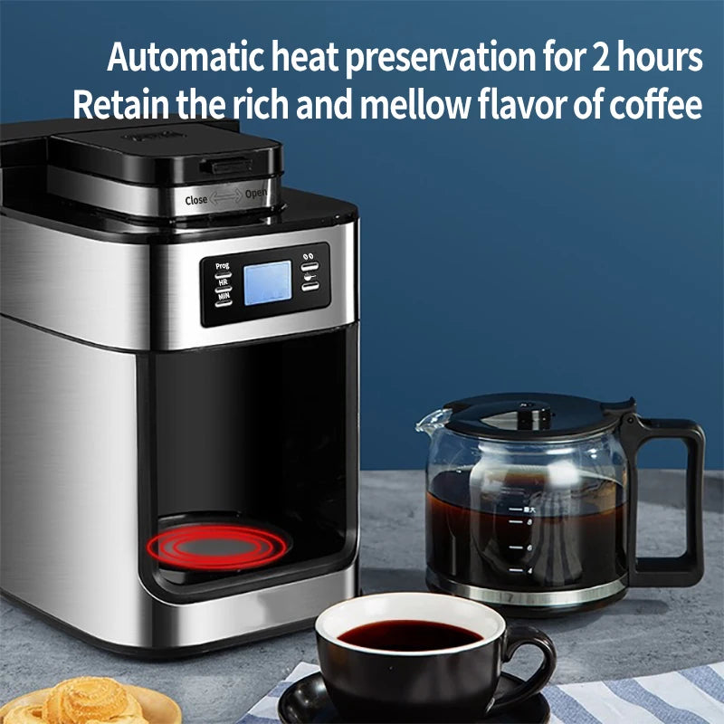 Fully automatic American coffee machine，Coffee beans or powder can be used，Electric grinding drip coffee machine 2-in-1