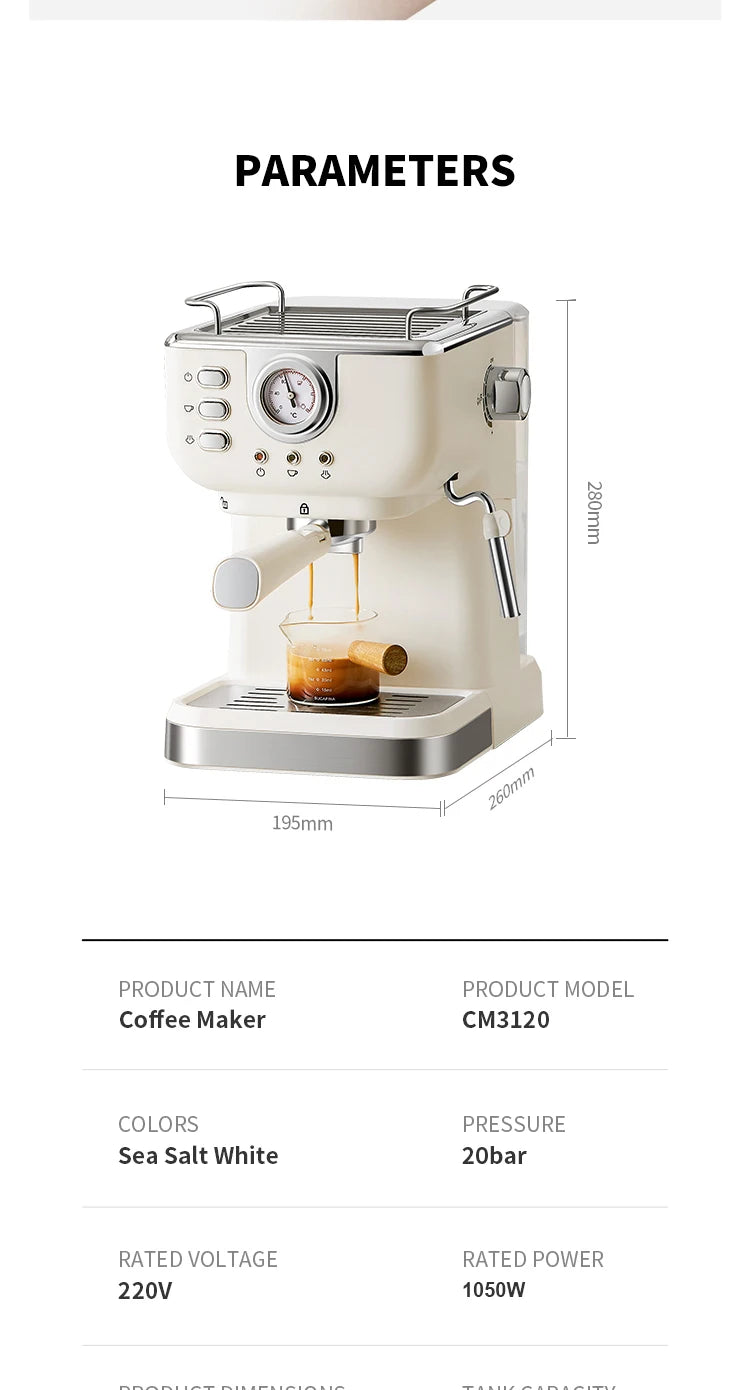 Electric Espresso Coffee Machine Cafetera Semi Automatic 20 Bar Coffee Maker 220V EU Automatic Milk Frother Cappuccino Hot Water