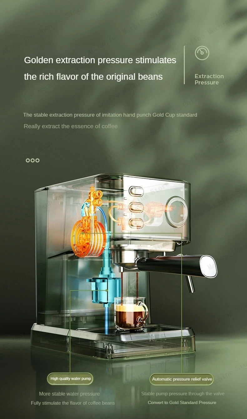 Home Espresso Machine for Beginners Semi-automatic Espresso Machine Small Extraction Coffee Machine Steam Milk Frother Latté