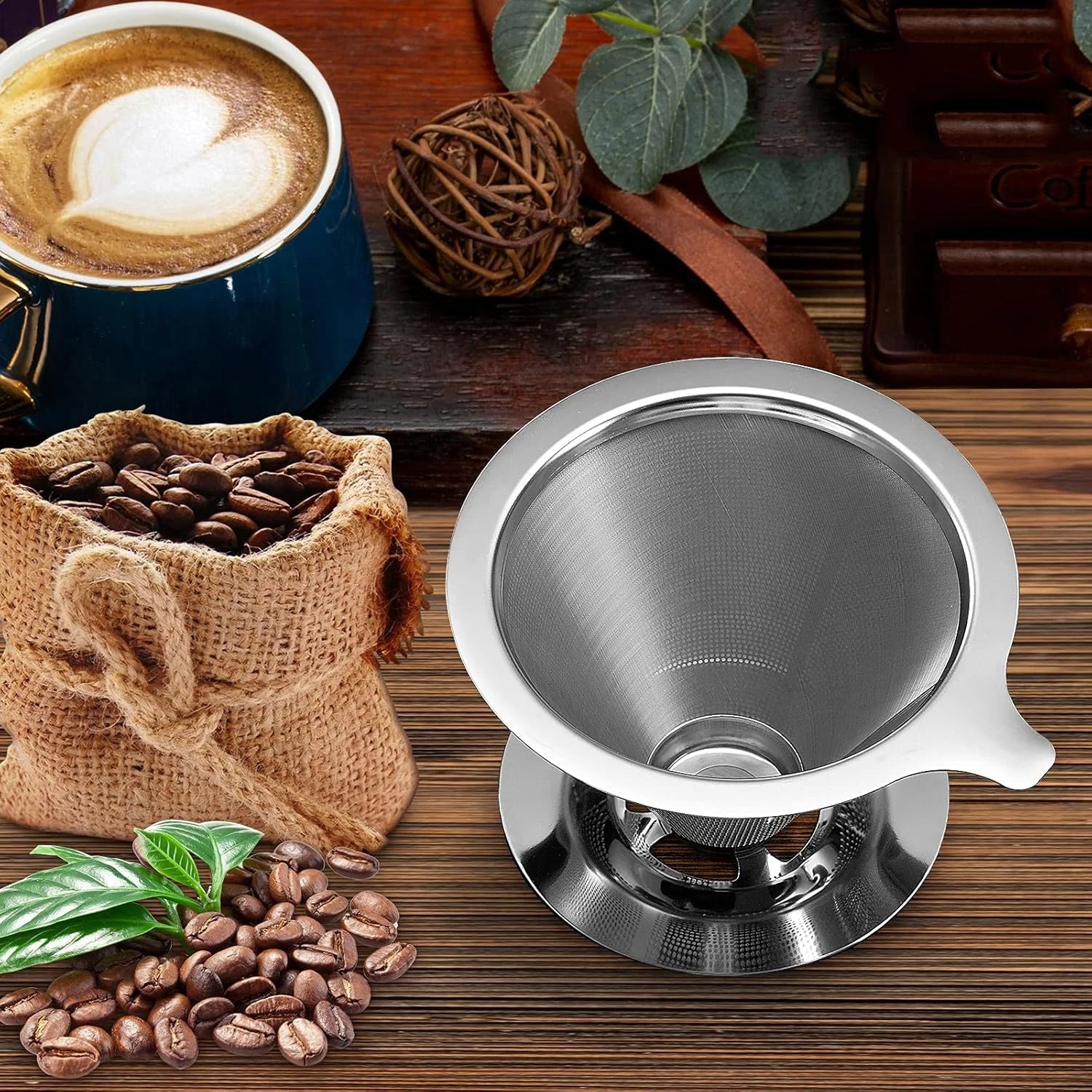 Pour Over Coffee Dripper,Slow Drip Paperless Coffee Filter,Stainless Steel Pour Over Coffee Maker,Double Mesh Design,Reusable