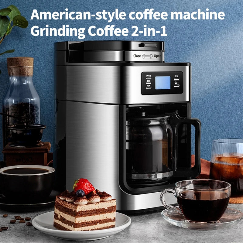 Fully automatic American coffee machine，Coffee beans or powder can be used，Electric grinding drip coffee machine 2-in-1