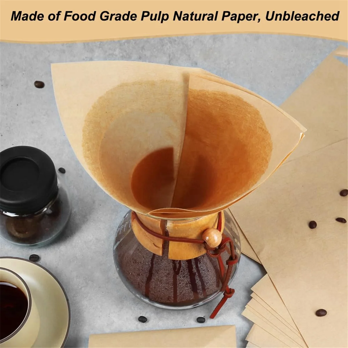 Tools 100Pcs Pour over Coffee Filter,Natural Square Disposable Coffee Filter Paper for Pour over Coffee Maker Drippers