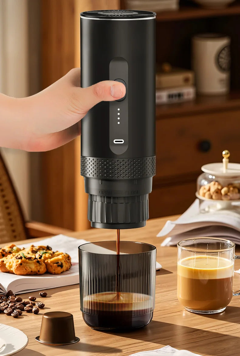 Wireless Electric Espresso Coffee Machine for Car & Home Camping Portable Coffee Maker 2-in-1 Capsule Powder Travel Coffee Maker