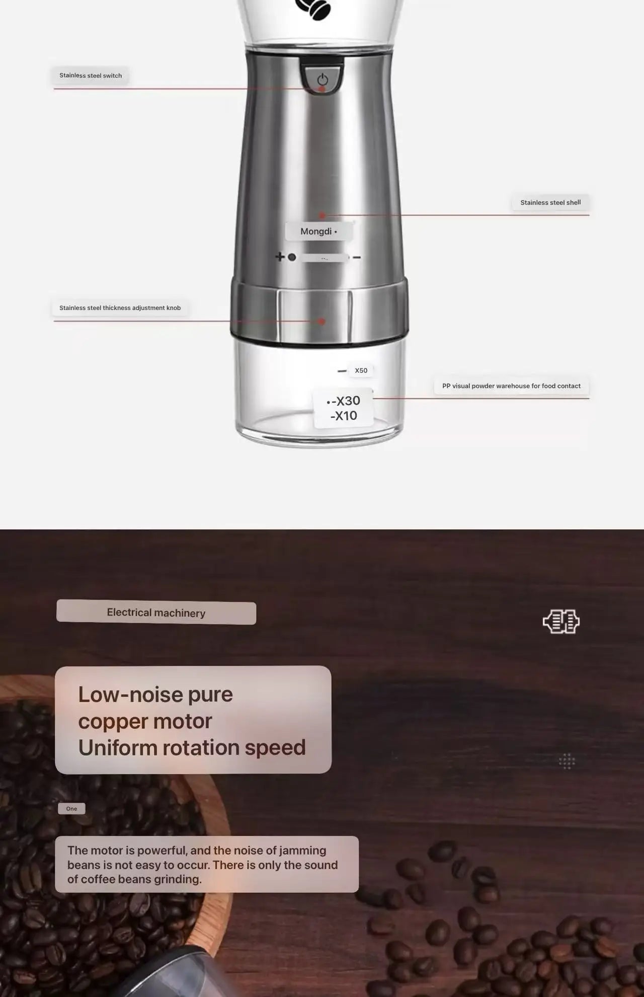 Electric grinder, coffee grinder, household small portable automatic coffee grinder, manual grinder