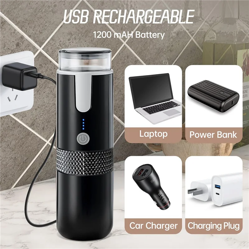 A69E2X Portable Espresso Maker, Electric Travel Coffee Machine For Office Travel Camping Fit Coffee Powder & Coffee Capsule