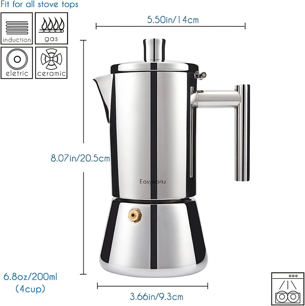 Easyworkz Diego Stovetop Espresso Maker Stainless Steel Italian Coffee Machine Maker Induction Moka Pot