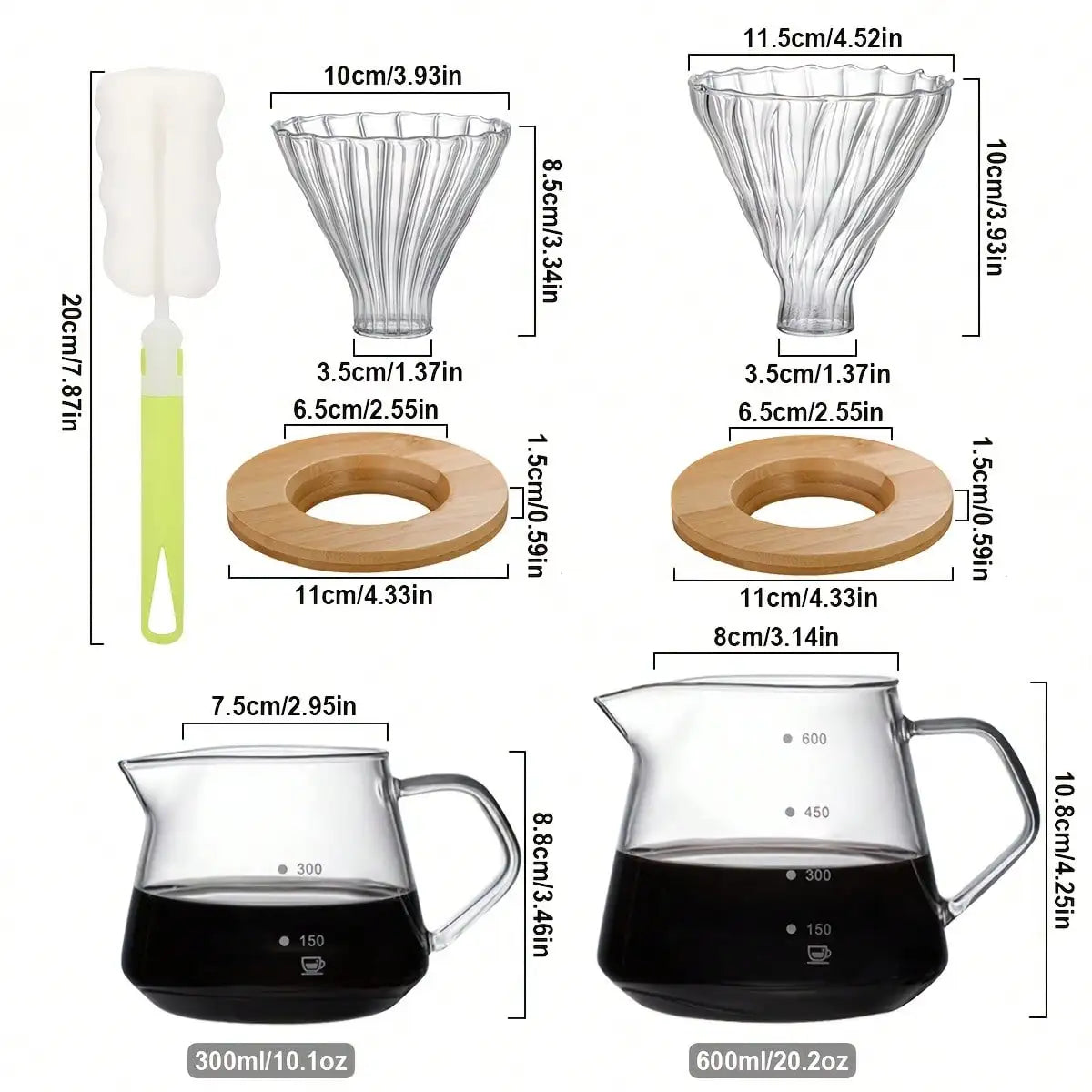 Pour Over Coffee Maker Set, Borosilicate Glass Coffee Server with Cleaning Brush, Pour Over Coffee Dripper Carafe for Home Cafe