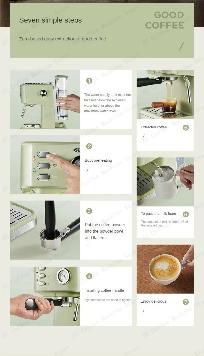 Home Espresso Machine for Beginners Semi-automatic Espresso Machine Small Extraction Coffee Machine Steam Milk Frother Latté