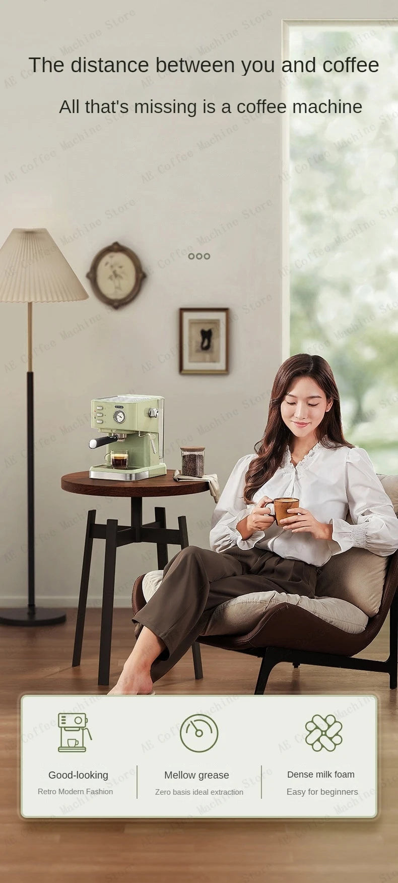 Home Espresso Machine for Beginners Semi-automatic Espresso Machine Small Extraction Coffee Machine Steam Milk Frother Latté