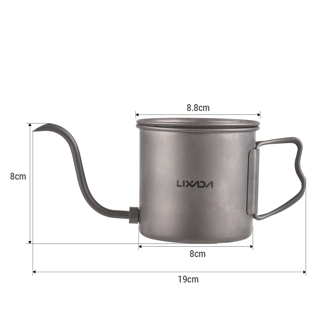 400ml Pour Over Kettle Gooseneck Coffee Kettle Ti Folding Handle  Kettle with Lid and Beer Cup Gooseneck Pour Over Kettle