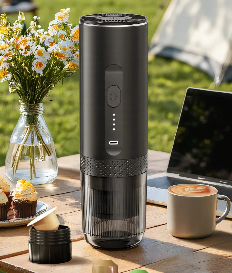 Wireless Electric Espresso Coffee Machine for Car & Home Camping Portable Coffee Maker 2-in-1 Capsule Powder Travel Coffee Maker