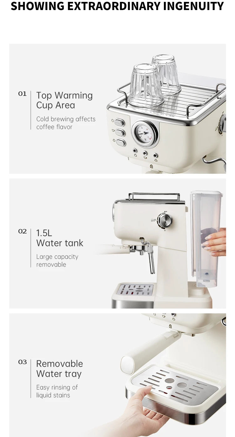 Electric Espresso Coffee Machine Cafetera Semi Automatic 20 Bar Coffee Maker 220V EU Automatic Milk Frother Cappuccino Hot Water