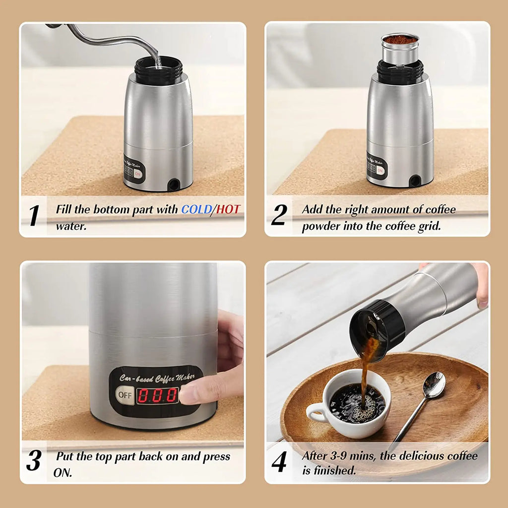 Portable Coffee Maker 12V/24V Compact Espresso Machine for Driving Office Home with LED Screen Display Fast Heating Heating