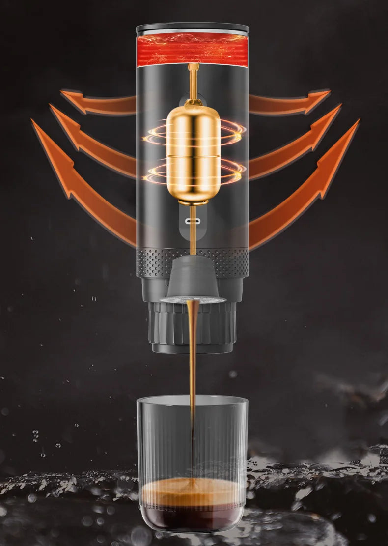 Wireless Electric Espresso Coffee Machine for Car & Home Camping Portable Coffee Maker 2-in-1 Capsule Powder Travel Coffee Maker