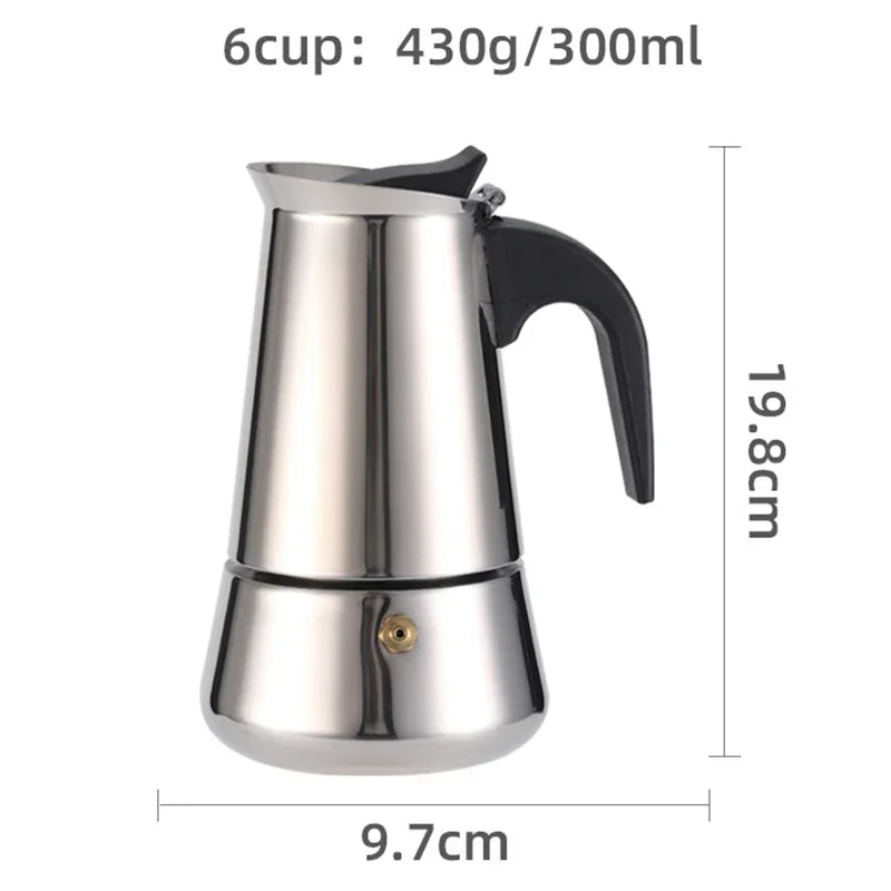 2/4/6/9Cup Coffee Maker Stainless Steel Espresso Maker 100-470ML Mocha Pot Espresso Maker For Home Kitchen Camping