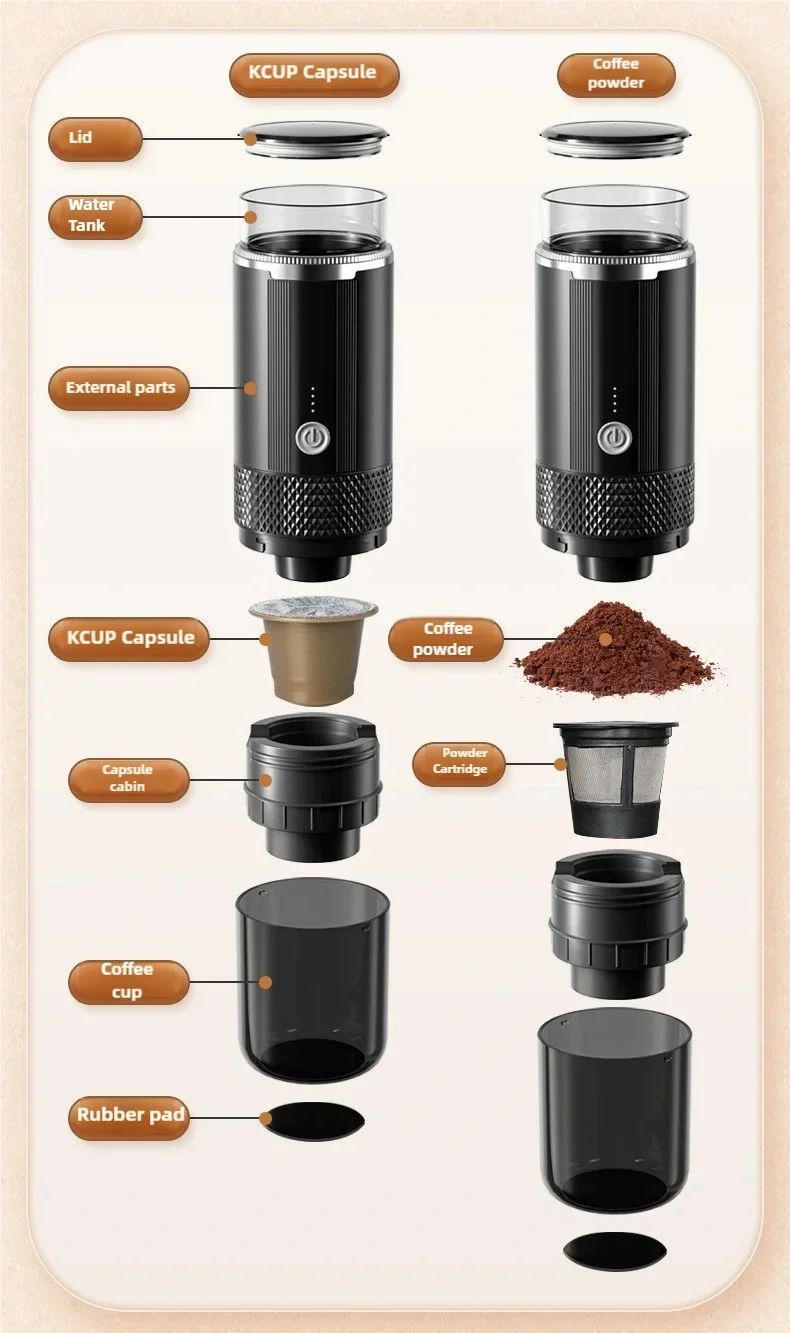Coffee Maker Electric Capsule Grinding Coffee Brewer Portable Coffee Maker Suitable for Ground Coffee and Coffee Capsules
