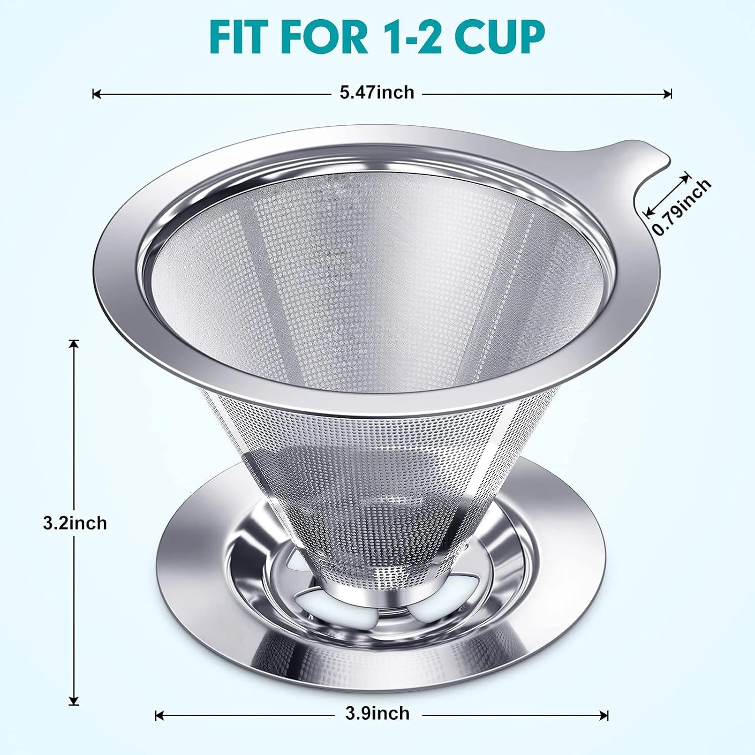 Pour Over Coffee Dripper,Slow Drip Paperless Coffee Filter,Stainless Steel Pour Over Coffee Maker,Double Mesh Design,Reusable