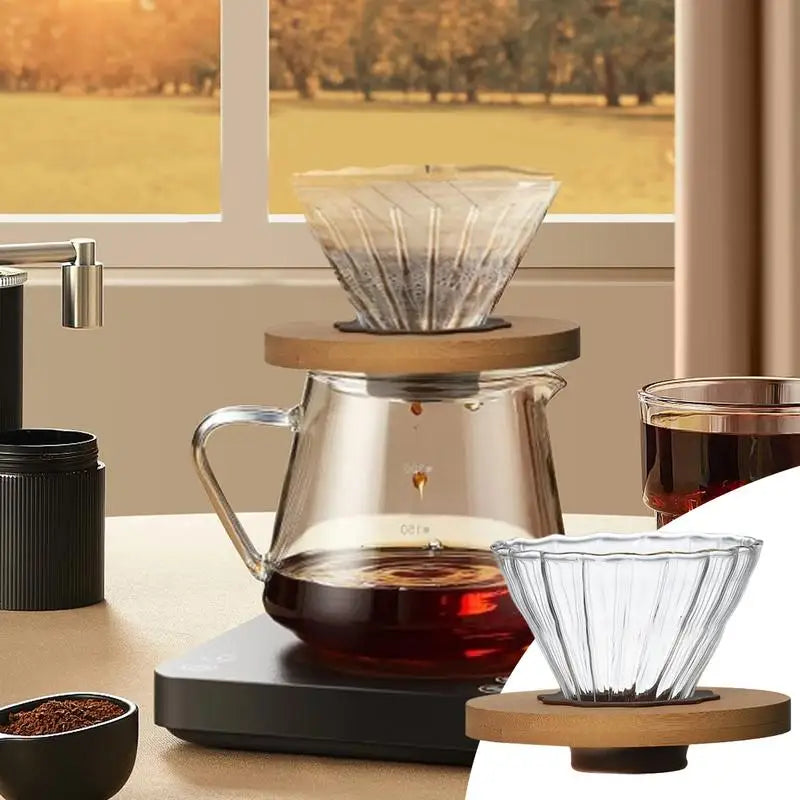 Coffee Dripper Clear Glass Pour Over Coffee Cone With Stand Coffee Funnel Single Cup Pour Over Hand Brewed Coffee Filter Cup For