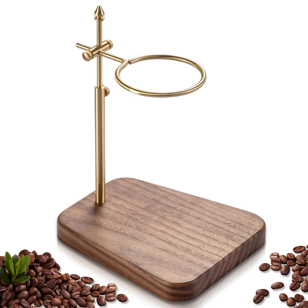 Pour Over Stand Coffee Station, Pure Copper Pour Over Dripper Height Adjustable Coffee Filter Stand with Walnut Wooden Base