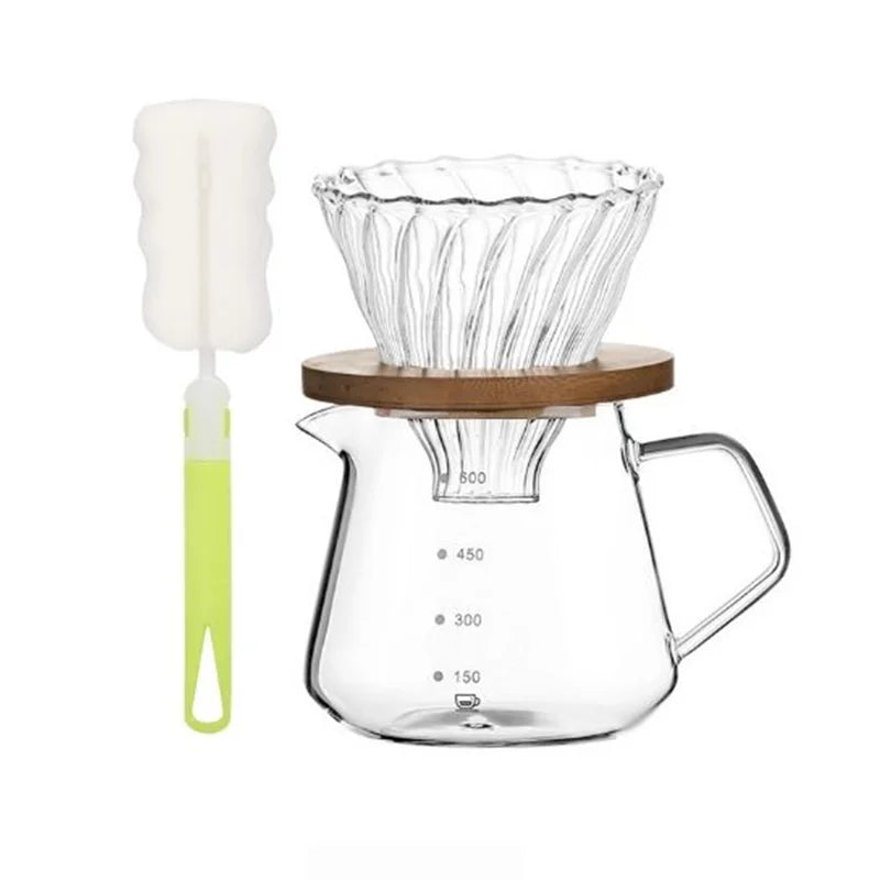 Pour Over Coffee Maker Set, Borosilicate Glass Coffee Server with Cleaning Brush, Pour Over Coffee Dripper Carafe for Home Cafe