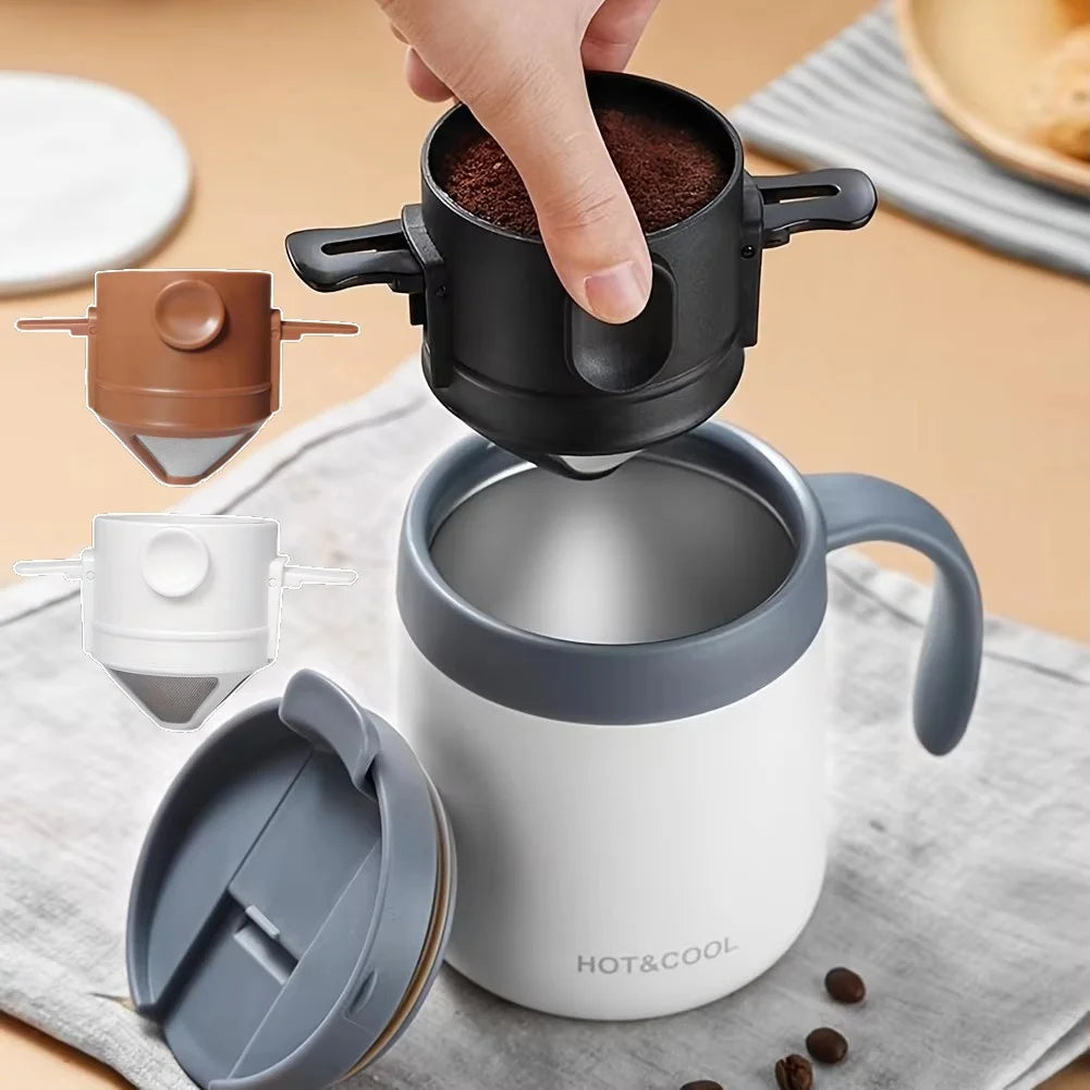 1/3pcs Folding Coffee Maker Filters Pour Over Dripper Set Stainless Steel Hand-Flush Funnel Cup with Ear Hook For Perfect Coffee