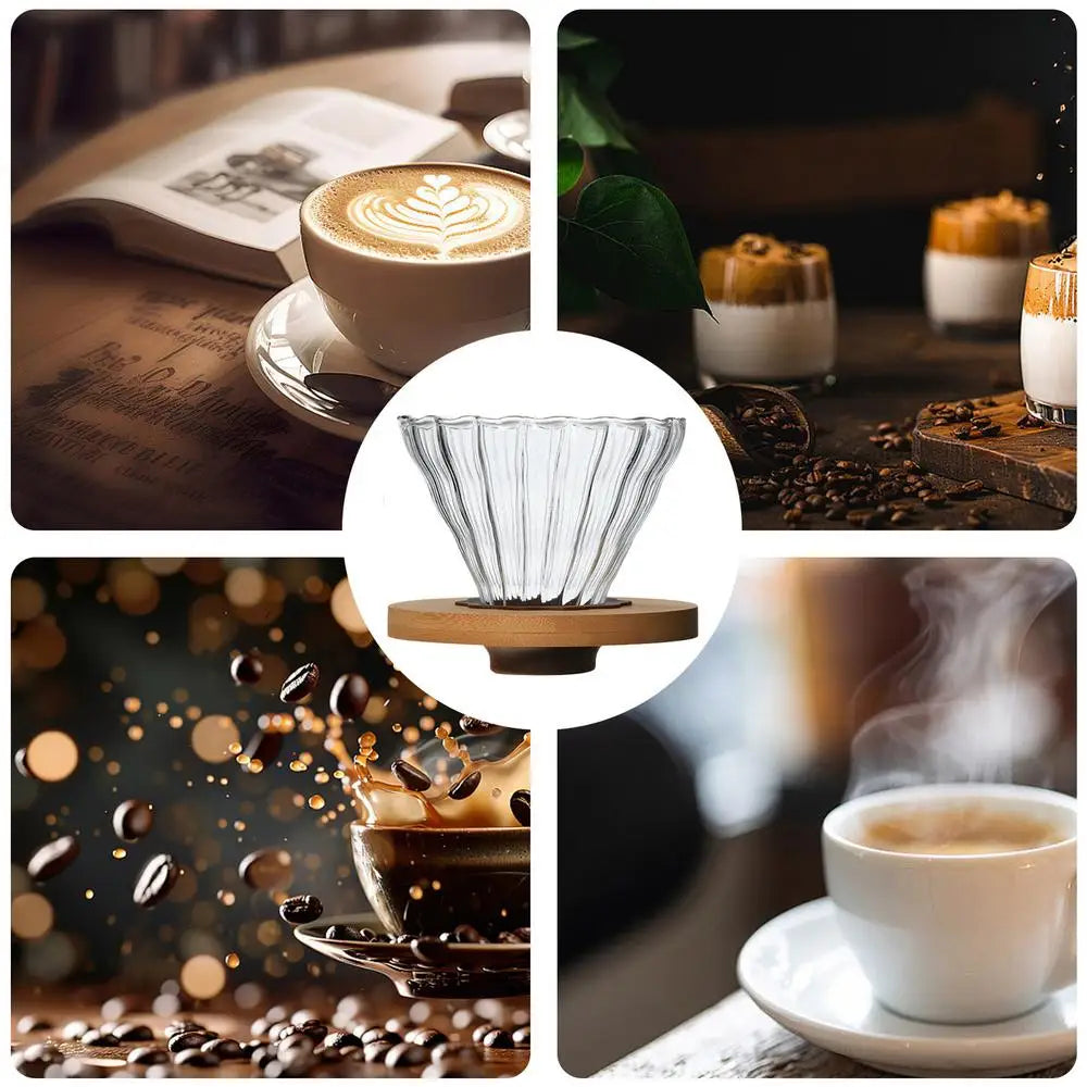 Coffee Dripper Clear Glass Pour Over Coffee Cone With Stand Coffee Funnel Single Cup Pour Over Hand Brewed Coffee Filter Cup For