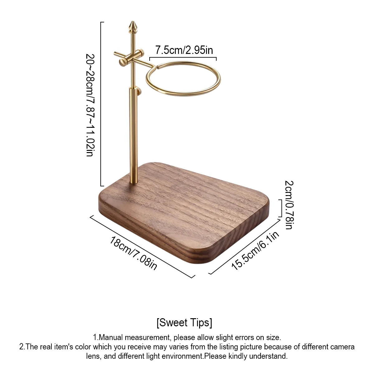 Pour Over Stand Coffee Station, Pure Copper Pour Over Dripper Height Adjustable Coffee Filter Stand with Walnut Wooden Base