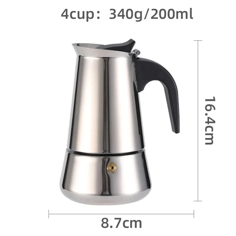 2/4/6/9Cup Coffee Maker Stainless Steel Espresso Maker 100-470ML Mocha Pot Espresso Maker For Home Kitchen Camping