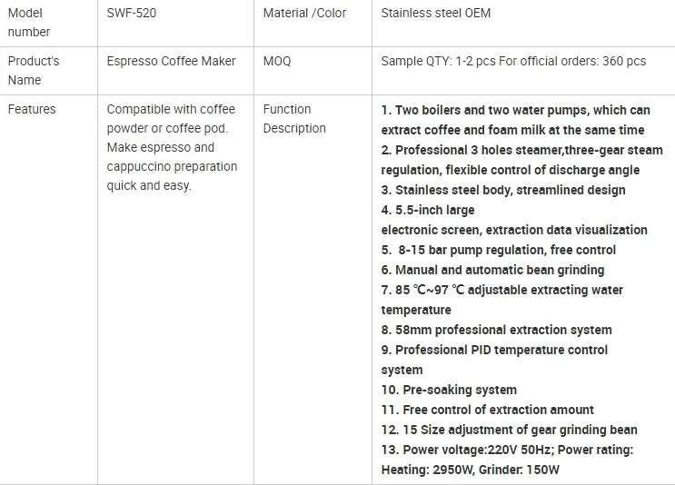 Barista Cappuccino Machine Professional Espresso Maker Espresso Machine With Grinder Milk Frother Steam Wand