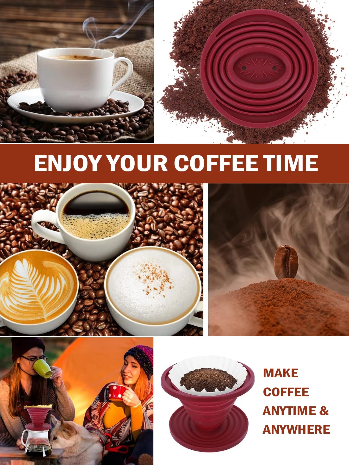 Leeseph Collapsible Pour Over Coffee Dripper Portable Camping Pour Over Coffee Maker Reusable Silicone Pour Over Coffee Filter