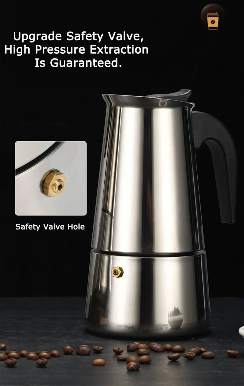 2/4/6/9Cup Coffee Maker Stainless Steel Espresso Maker 100-470ML Mocha Pot Espresso Maker For Home Kitchen Camping