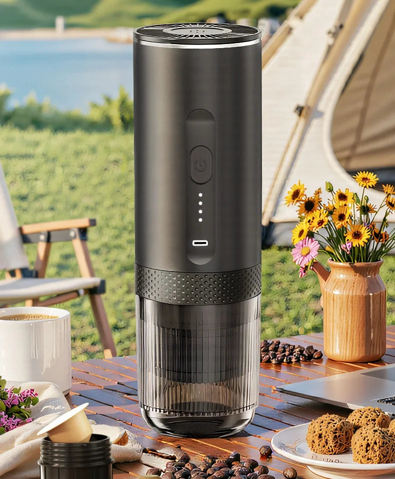 Wireless Electric Espresso Coffee Machine for Car & Home Camping Portable Coffee Maker 2-in-1 Capsule Powder Travel Coffee Maker