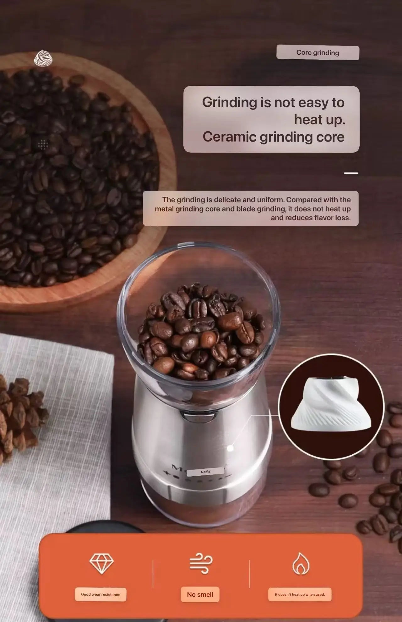 Electric grinder, coffee grinder, household small portable automatic coffee grinder, manual grinder