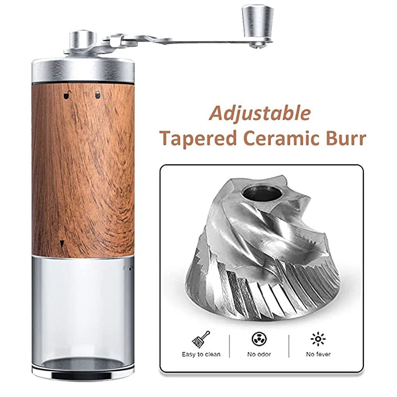 Coffee Bean Grinder Portable Wood Grain Stainless Steel Crank Hand Hand Coffee Grinder Kitchen Tool Grinder