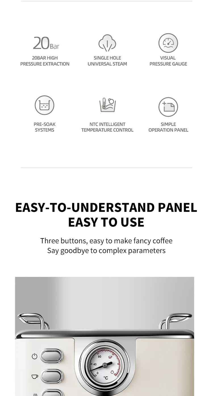 Electric Espresso Coffee Machine Cafetera Semi Automatic 20 Bar Coffee Maker 220V EU Automatic Milk Frother Cappuccino Hot Water