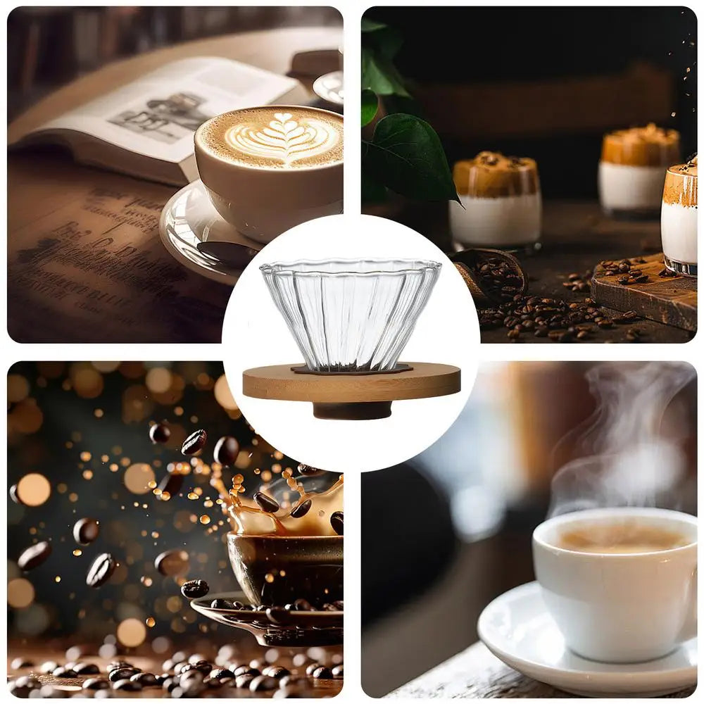 Coffee Dripper Clear Glass Pour Over Coffee Cone With Stand Coffee Funnel Single Cup Pour Over Hand Brewed Coffee Filter Cup For