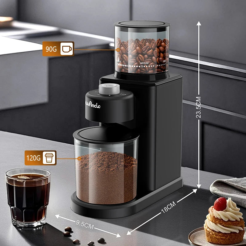 Coffee Grinder Automatic Electric Conical Grinder with Powder Blower 25 Precise Grindings for Espresso French Press 2-12 Cups