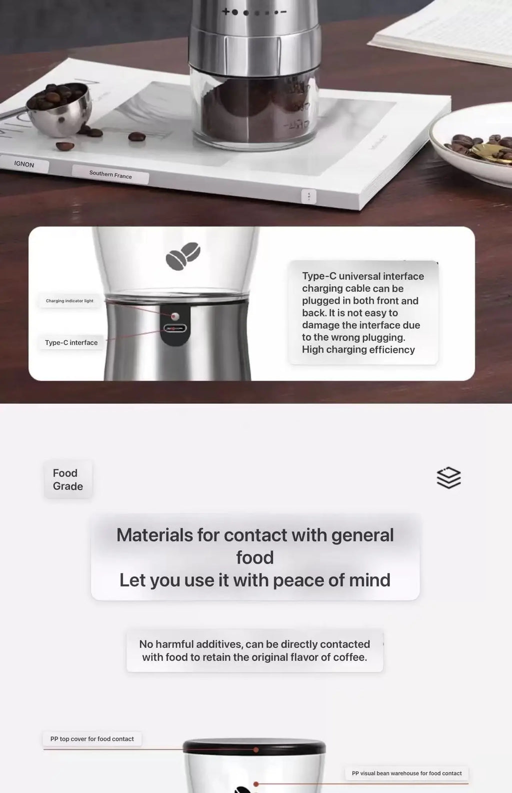 Electric grinder, coffee grinder, household small portable automatic coffee grinder, manual grinder