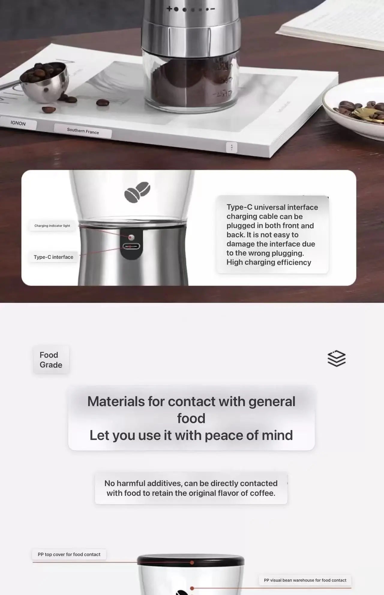 Electric grinder, coffee grinder, household small portable automatic coffee grinder, manual grinder