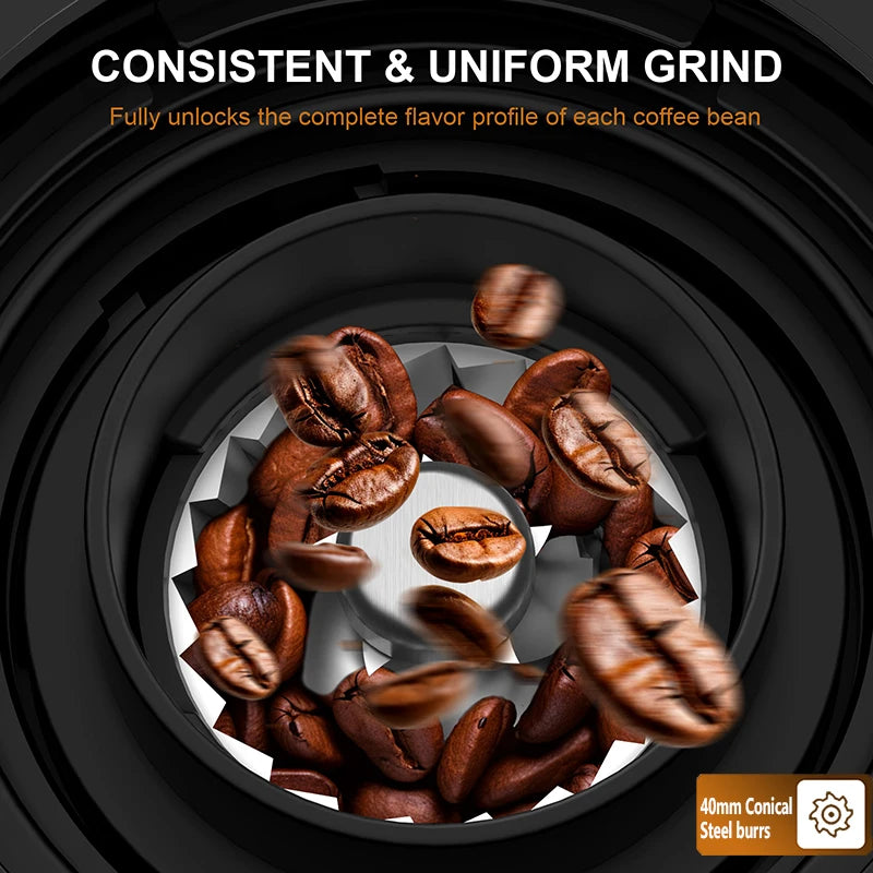 Coffee Grinder Automatic Electric Conical Grinder with Powder Blower 25 Precise Grindings for Espresso French Press 2-12 Cups